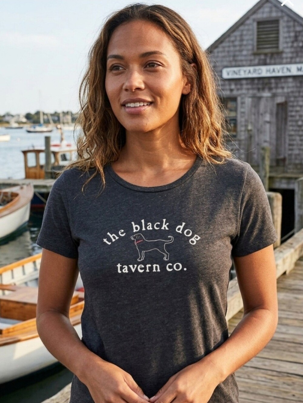 The Black Dog Charcoal Short Sleeve Tee with White Logo and Red Accent